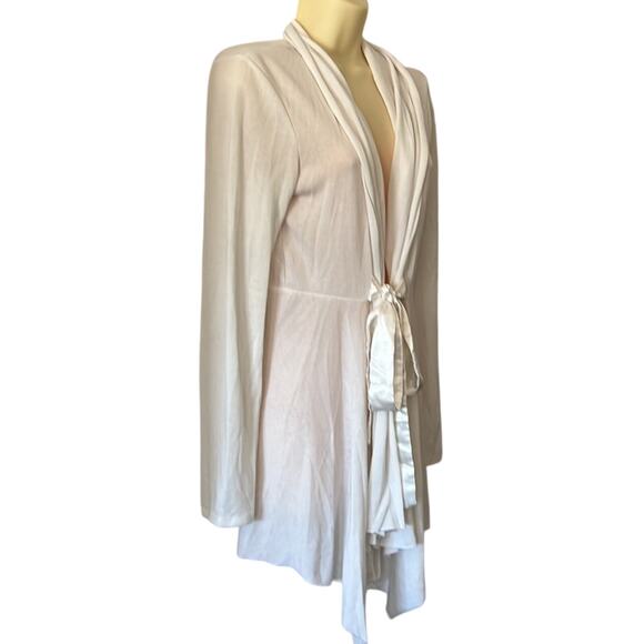 Studio Y  Size XL. White Knit Cardigan with Satin Tie Asymmetrical - Picture 2 of 9